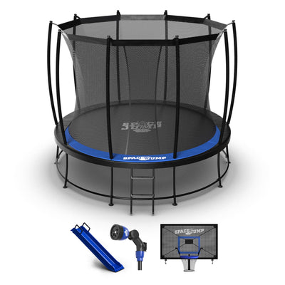 SpaceJump Astro 10' Trampoline, Outdoor Ultimate Set with Slide, Hoop & Sprayer