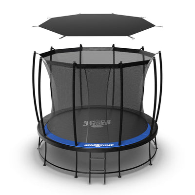 SpaceJump Astro 10' Round Outdoor Trampoline with Safety Net & Eclipse Sun Shade - VMInnovations