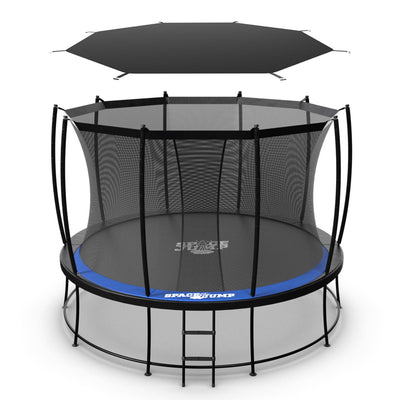 SpaceJump Astro 12' Round Outdoor Trampoline with Safety Net & Eclipse Sun Shade
