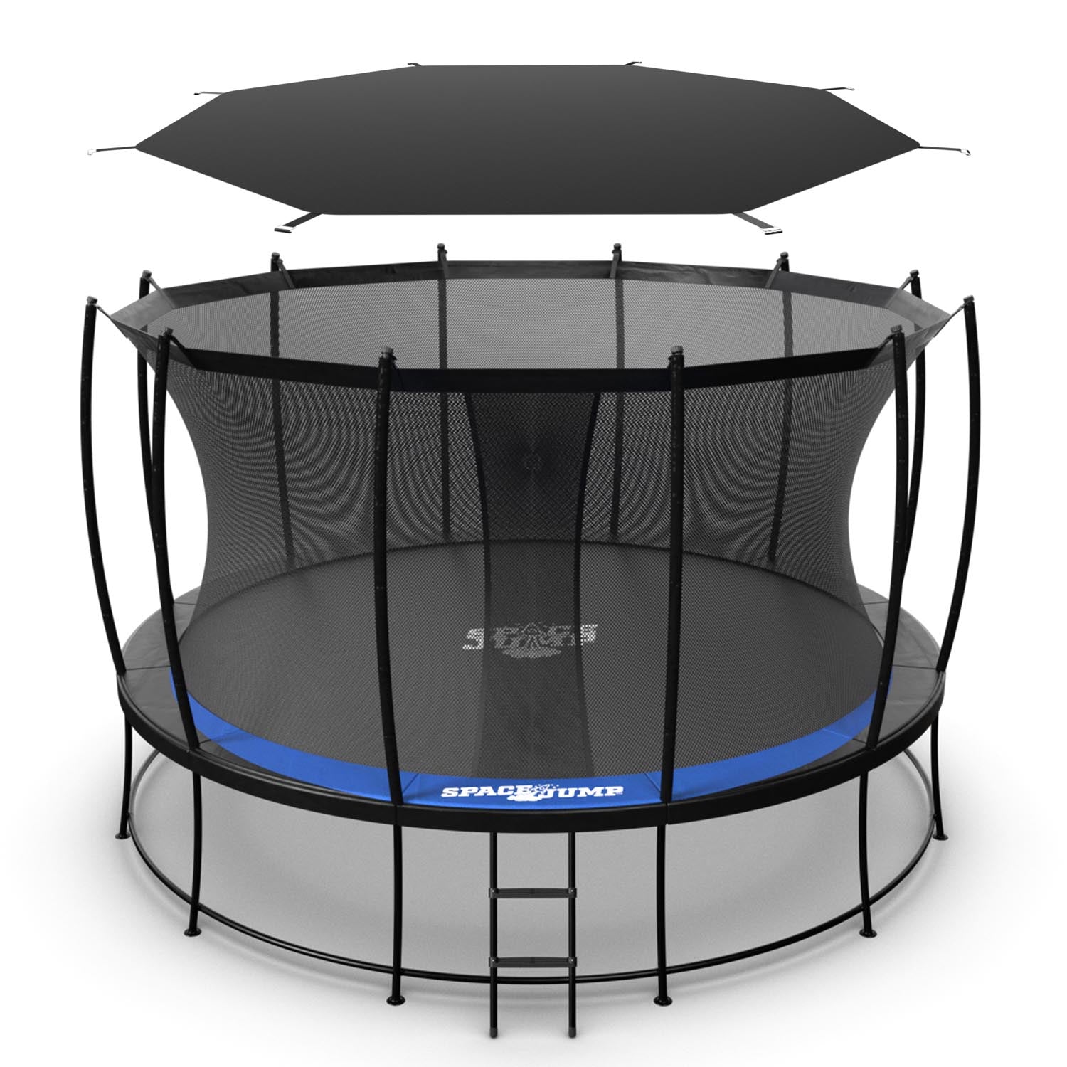 SpaceJump Astro 14' Round Outdoor Trampoline with Safety Net & Eclipse Sun Shade