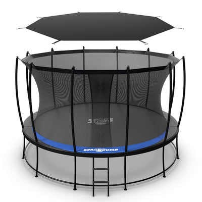 SpaceJump Astro 14' Round Outdoor Trampoline with Safety Net & Eclipse Sun Shade