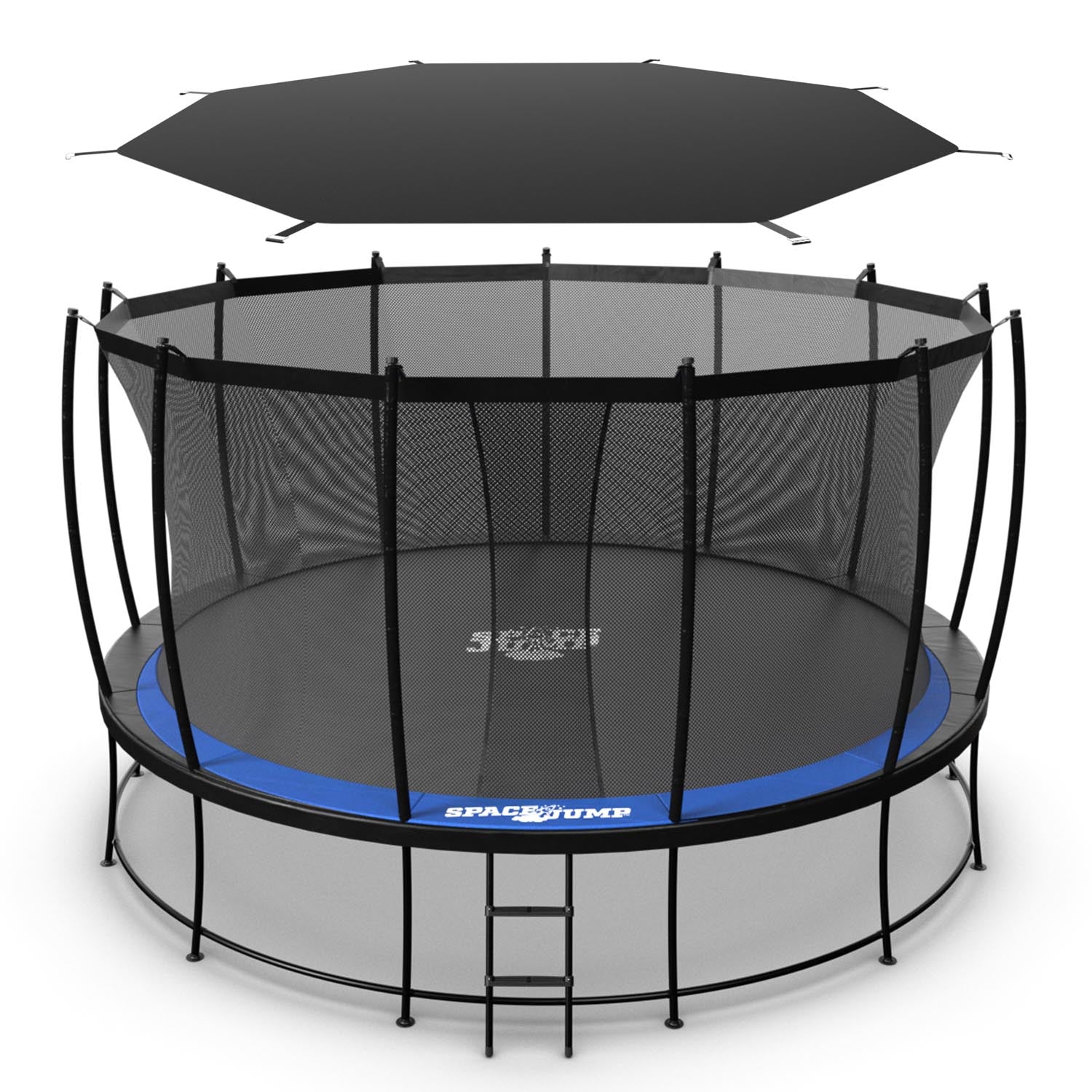 SpaceJump Astro 15' Round Outdoor Trampoline with Safety Net & Eclipse Sun Shade
