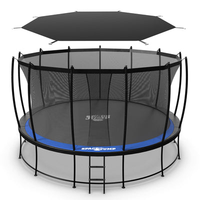 SpaceJump Astro 15' Round Outdoor Trampoline with Safety Net & Eclipse Sun Shade