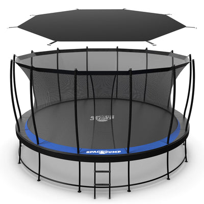 SpaceJump Astro 16' Round Outdoor Trampoline with Safety Net & Eclipse Sun Shade