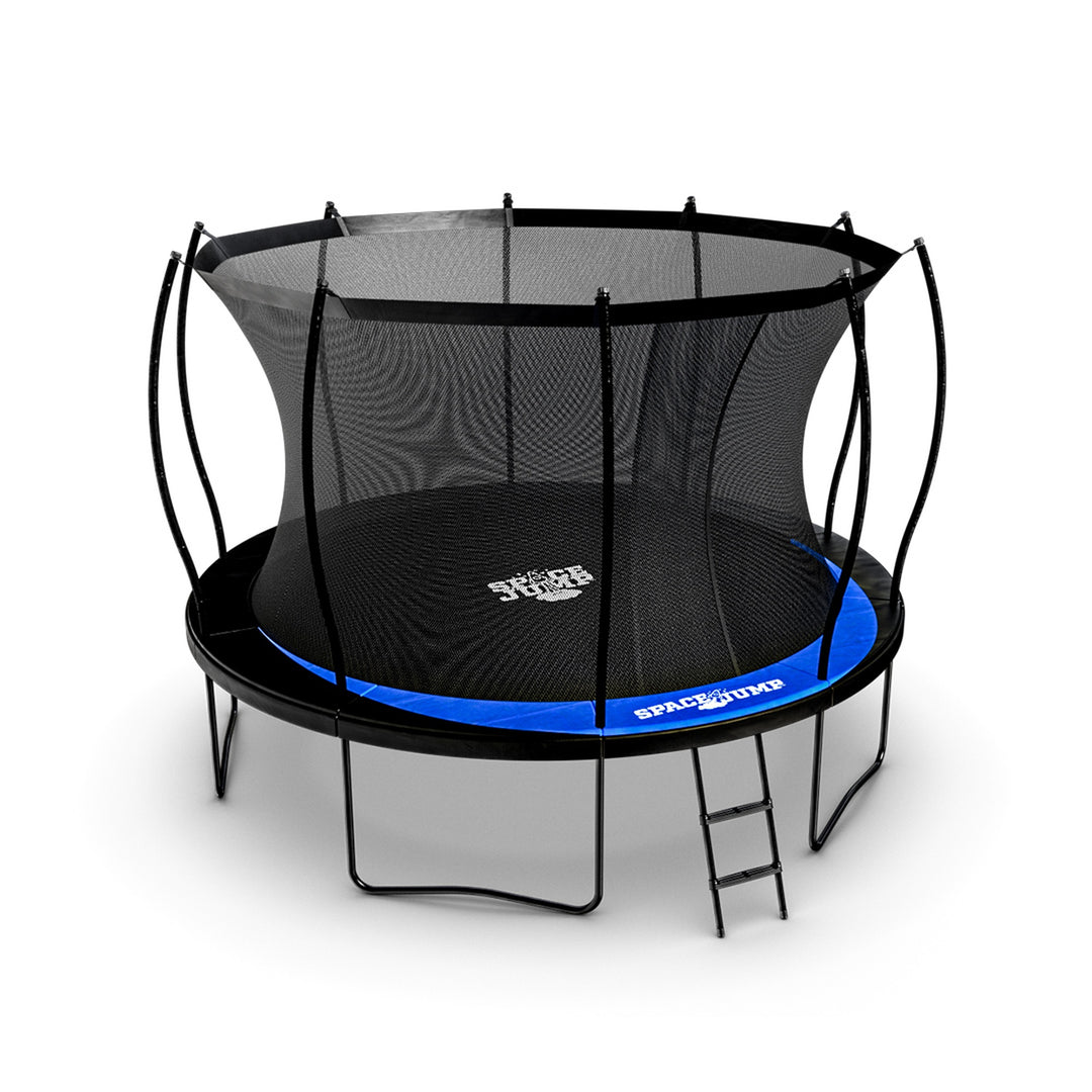 SpaceJump Lunar 12 Foot Trampoline, Outdoor Round Bouncer with Safety Net, Black