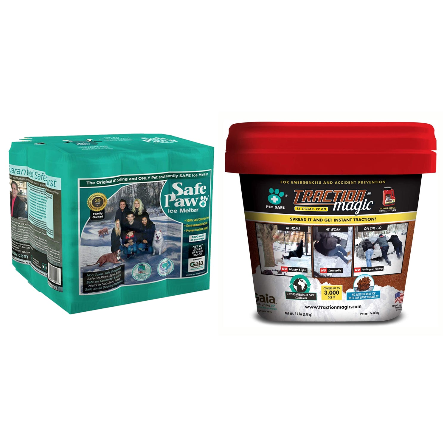 Safe Paw Ice Melt, 22 Pound and Traction Magic Snow Melter, 15 Pound Bucket - VMInnovations