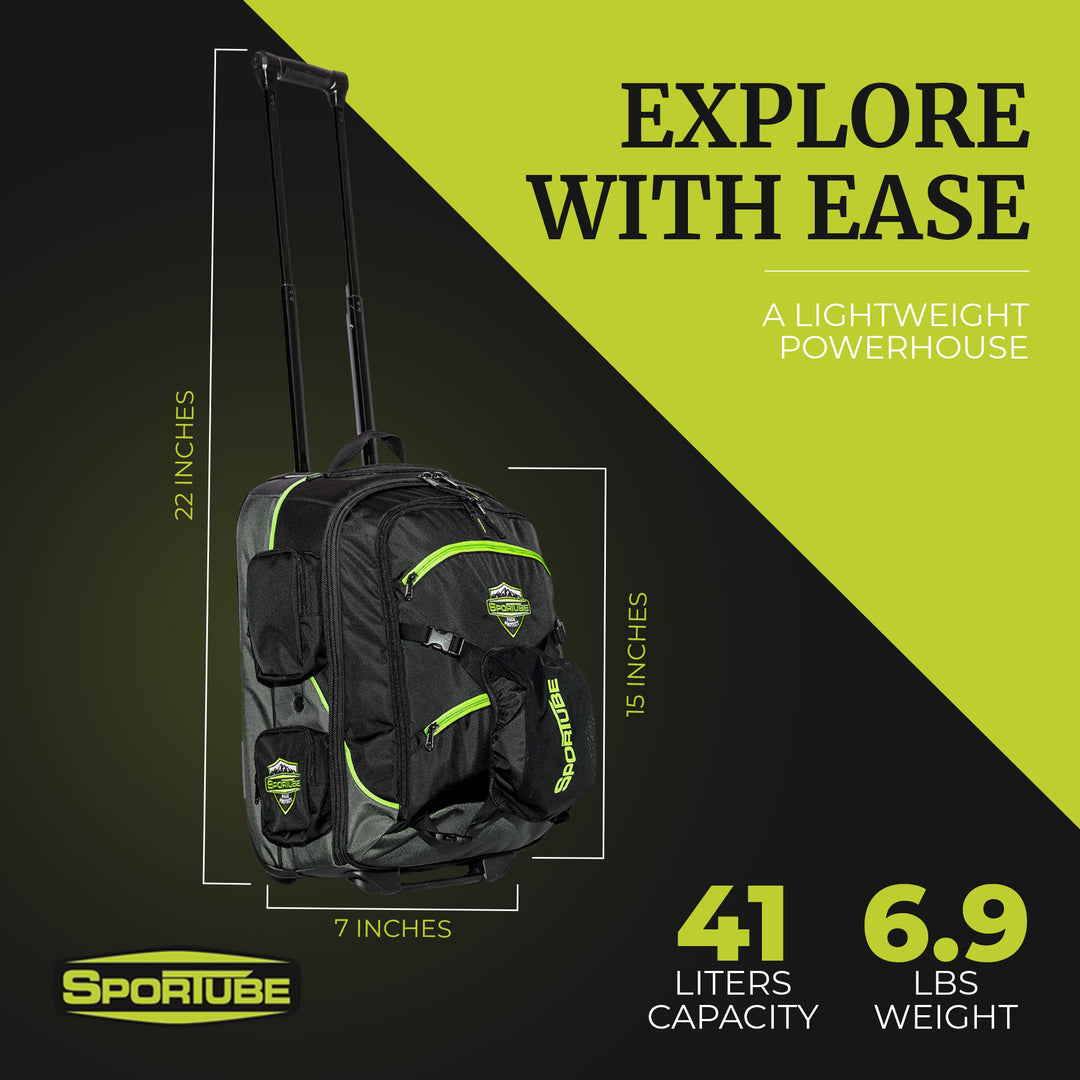 Sportube Cabin Cruiser Wheeled Carry On Padded Travel Boot Bag, Green (Open Box) - VMInnovations