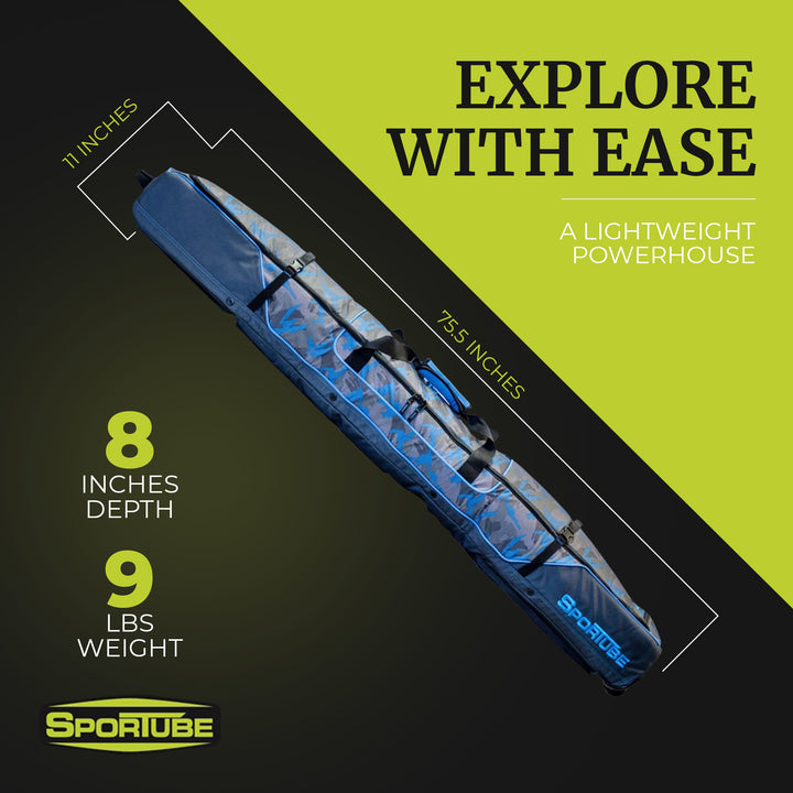 Sportube Wheeled Padded 3 Pair Ski Shield/2 Snowboard Luggage Bag, Camo Blue - VMInnovations