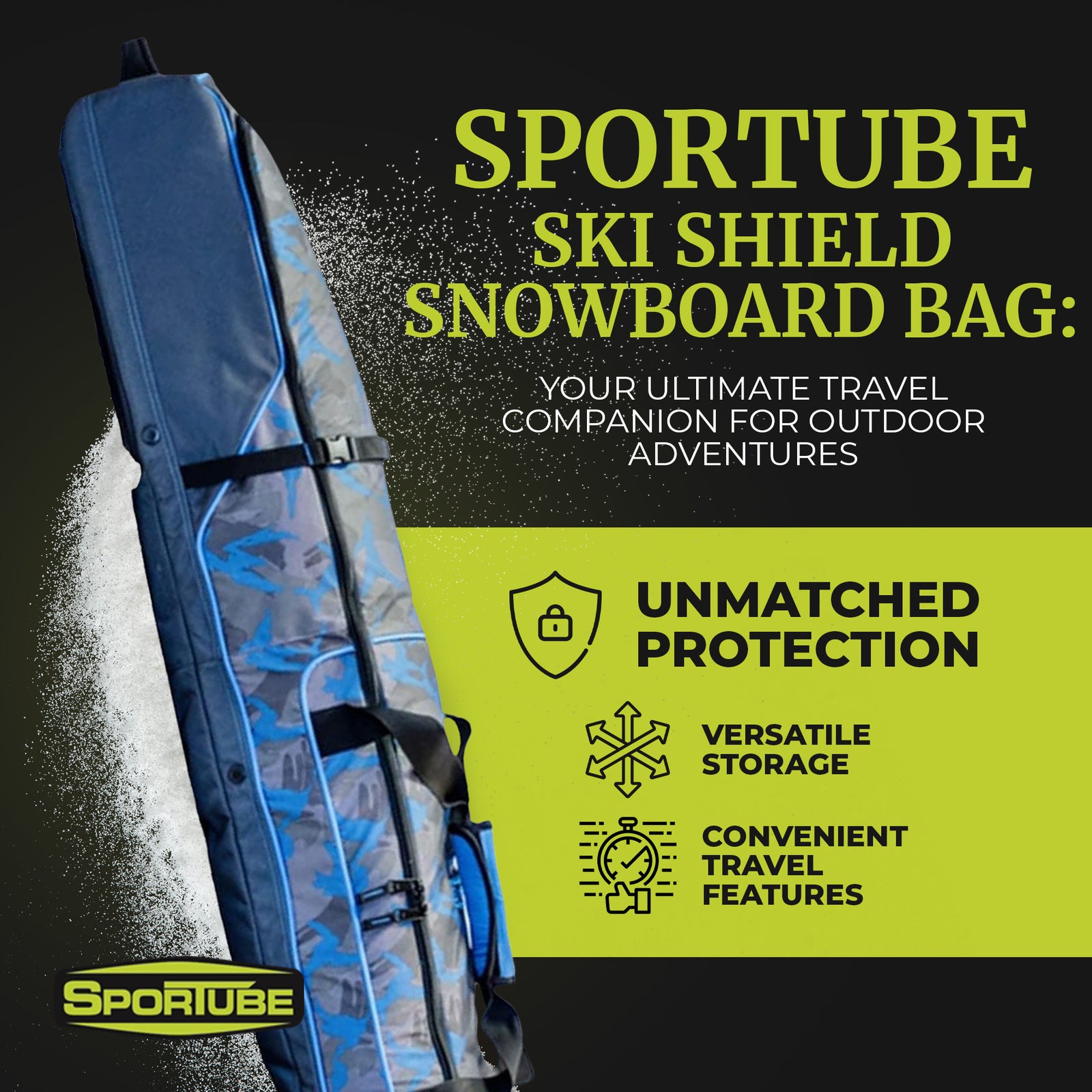 Sportube Wheeled Padded 3 Pair Ski Shield/2 Snowboard Bag, Camo Blue (Open Box) - VMInnovations