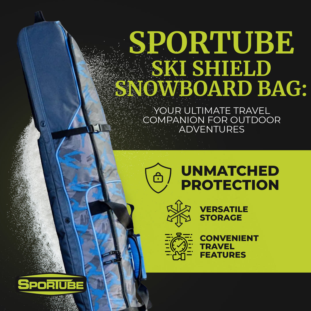 Sportube Wheeled Padded 3 Pair Ski Shield/2 Snowboard Luggage Bag, Camo Blue - VMInnovations