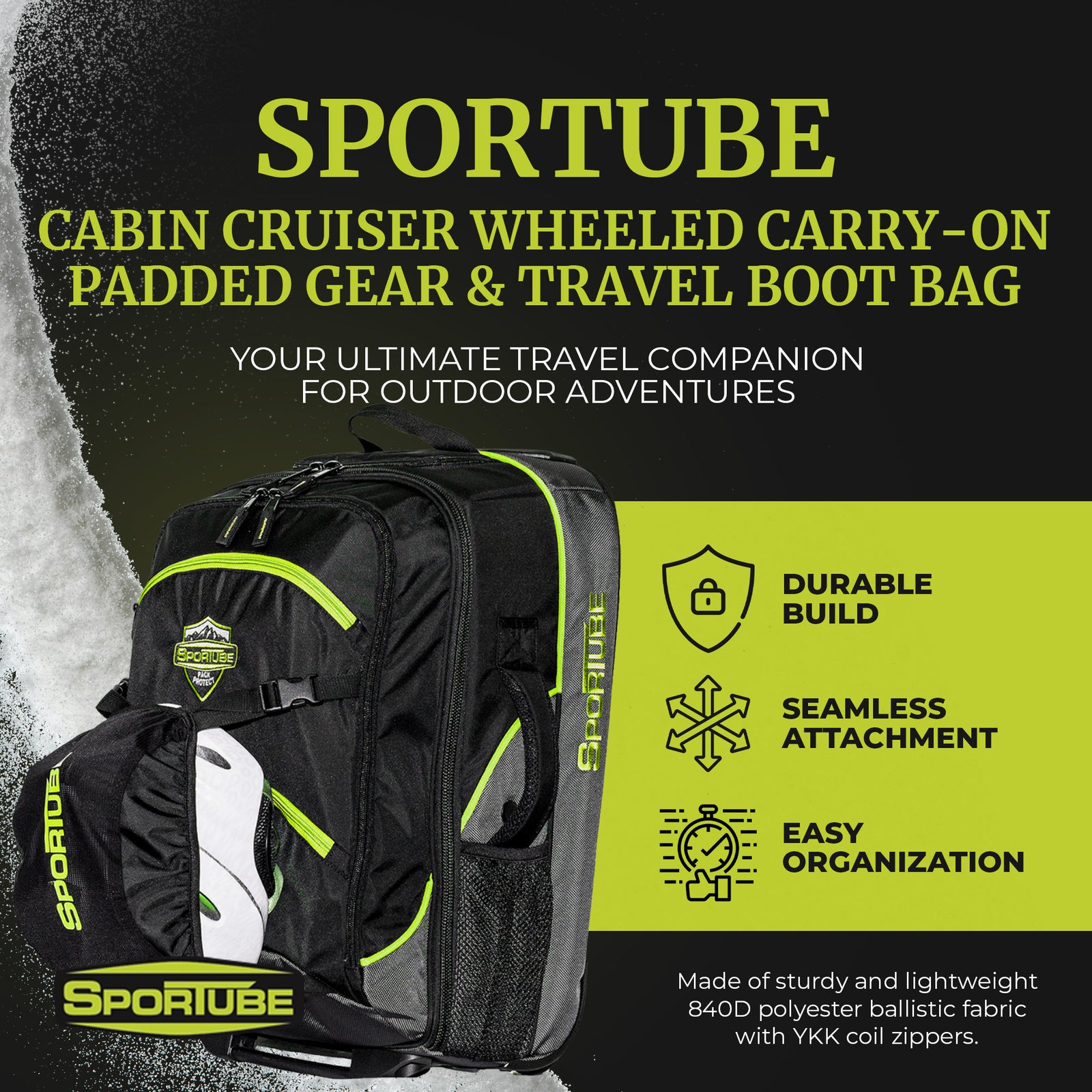 Sportube Cabin Cruiser Wheeled Carry On Padded Travel Boot Bag, Green (Open Box) - VMInnovations