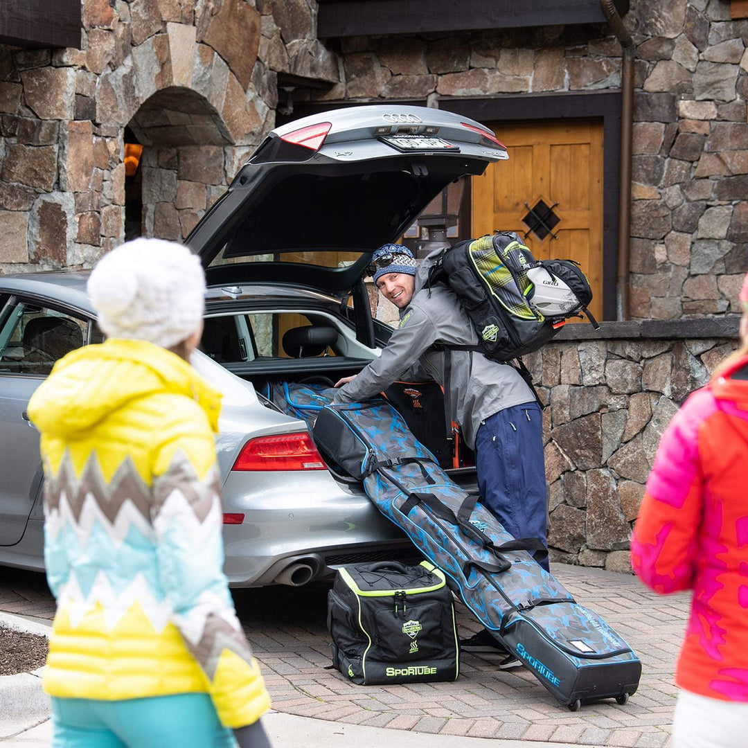 Sportube Wheeled Padded 3 Pair Ski Shield/2 Snowboard Luggage Bag, Camo Blue - VMInnovations