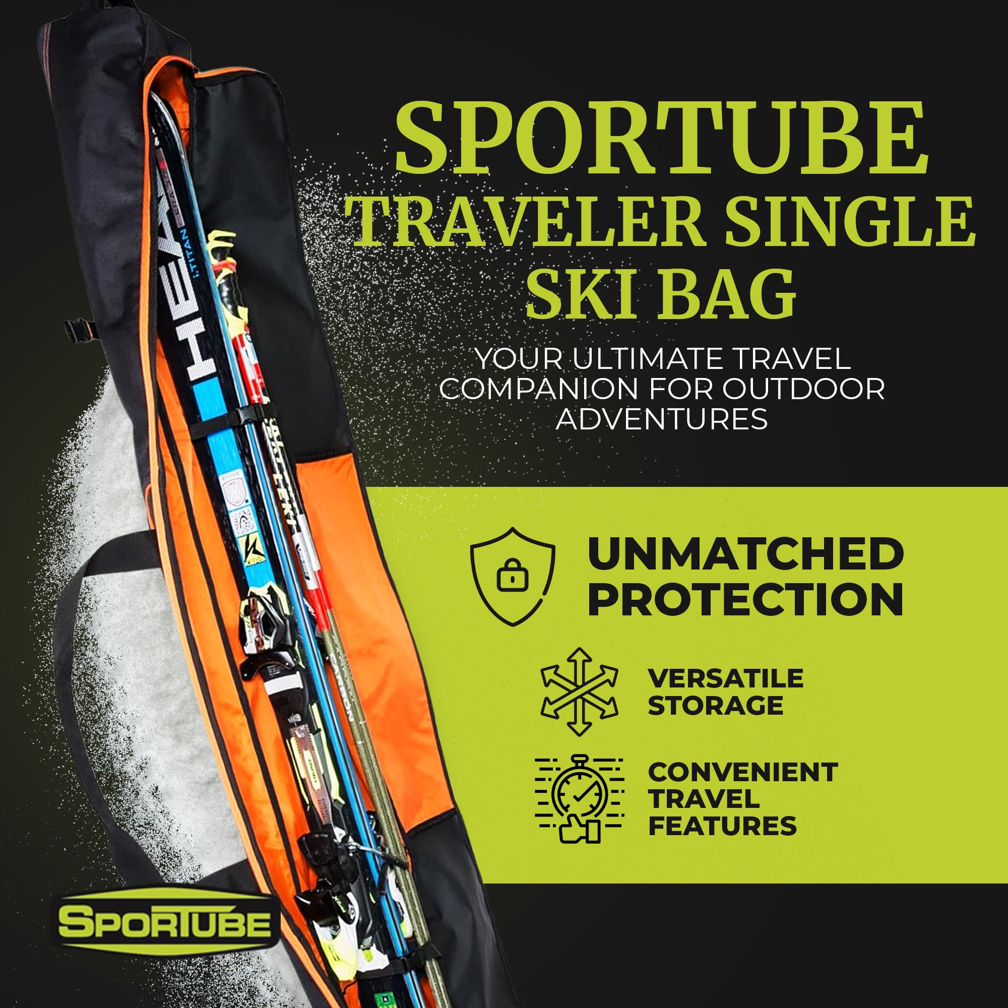 Sportube Traveler Padded 6 Foot Single Pair Ski & Pole Luggage Bag