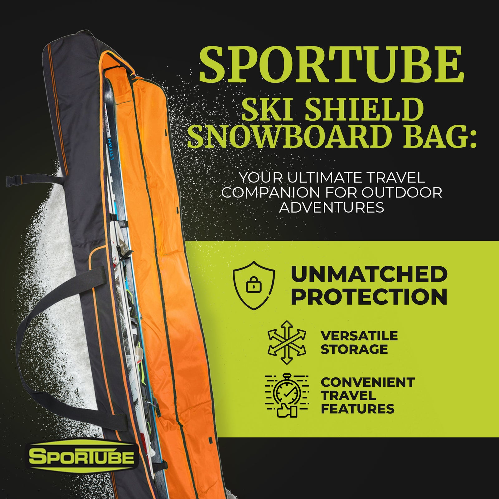 Sportube Wheeled Padded 3 Pair Ski Shield/2 Snowboard Luggage Bag, Black/Orange - VMInnovations