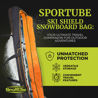 Sportube Wheeled Padded 3 Pair Ski Shield/2 Snowboard Luggage Bag, Black/Orange - VMInnovations