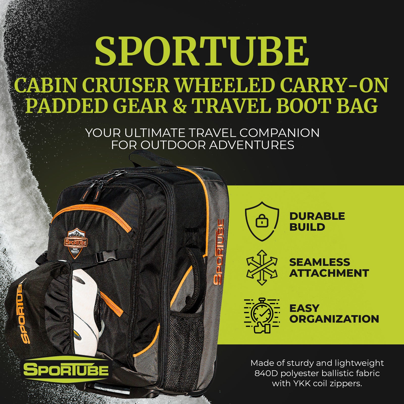 Sportube Cabin Cruiser Wheeled Carry On Padded Gear & Travel Boot Bag, Orange - VMInnovations