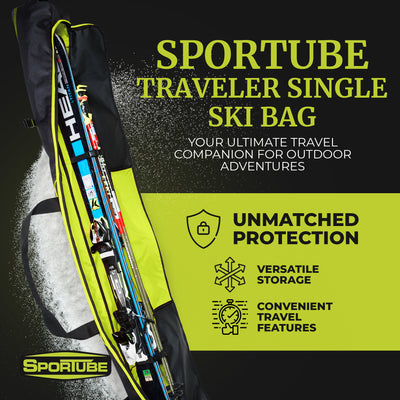 Sportube Traveler Padded 6' Single Pair Ski & Pole Luggage Bag, Blk/Green (Used) - VMInnovations