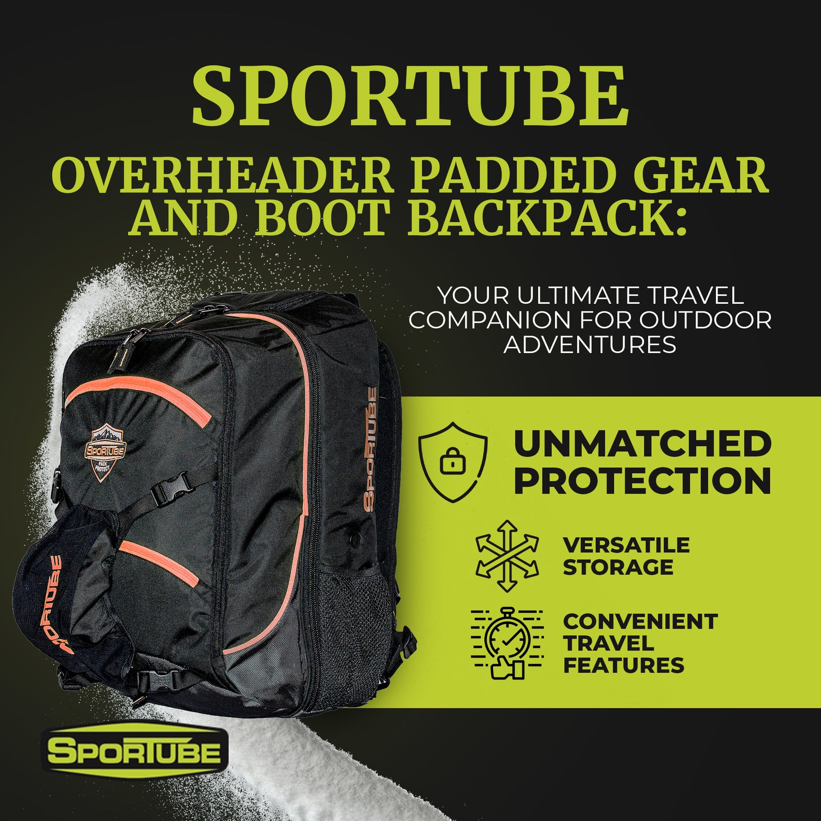 Sportube 44L Overheader Airline Carry On Padded Gear & Boot Backpack, Orange - VMInnovations