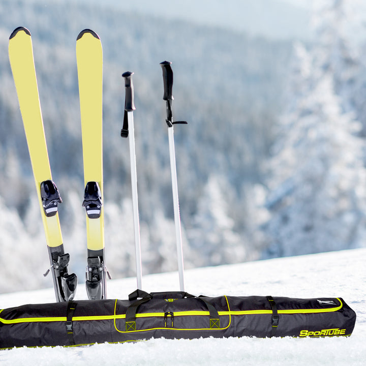 Sportube Padded 6ft Single Pair Ski & Pole Luggage Bag, Black/Green (Open Box)