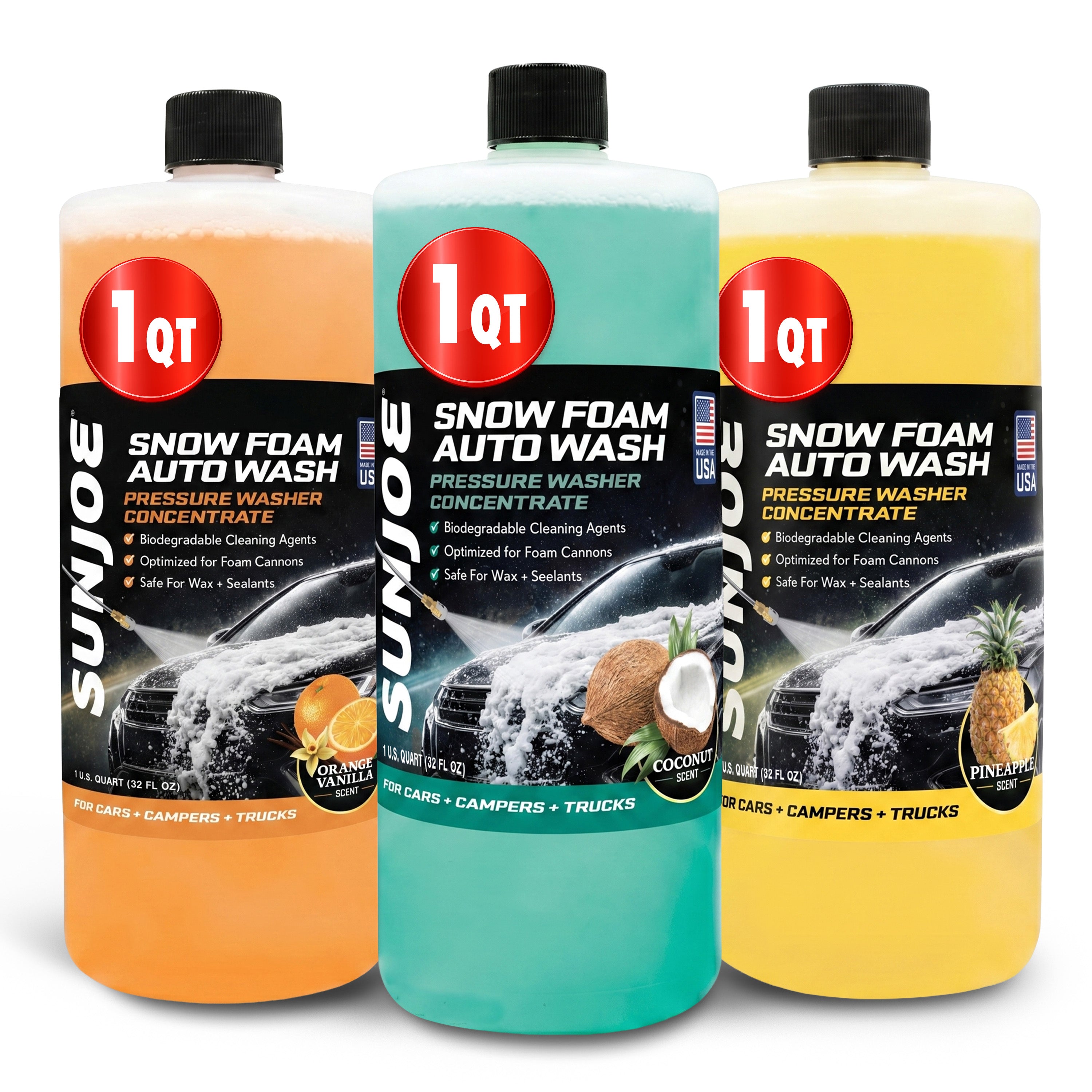 Sun Joe 3 Pack Premium Snow Foam Auto Washing Soap, Concentrated Detergent, AW3Q - VMInnovations