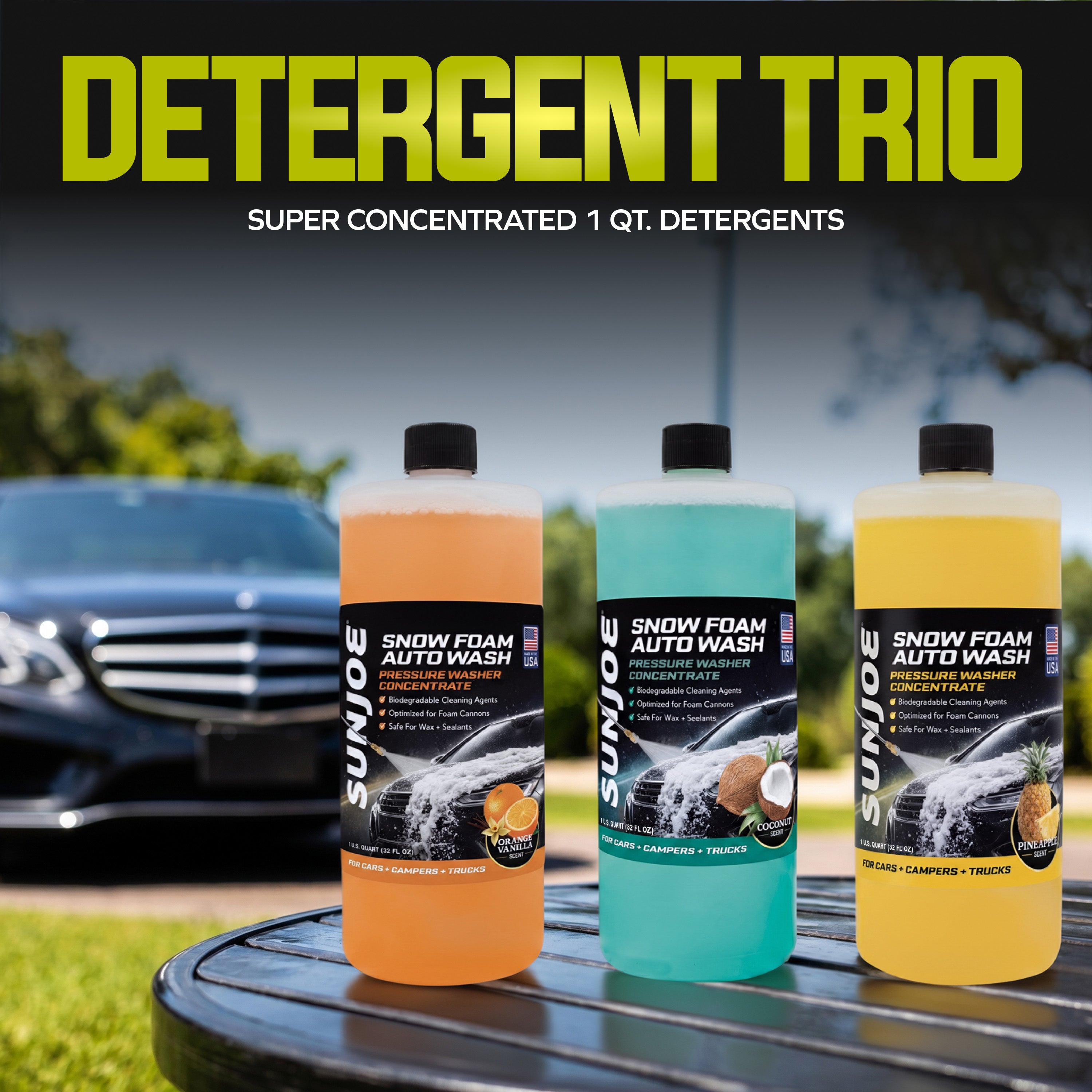 Sun Joe 3 Pack Premium Snow Foam Auto Washing Soap, Concentrated Detergent, AW3Q - VMInnovations