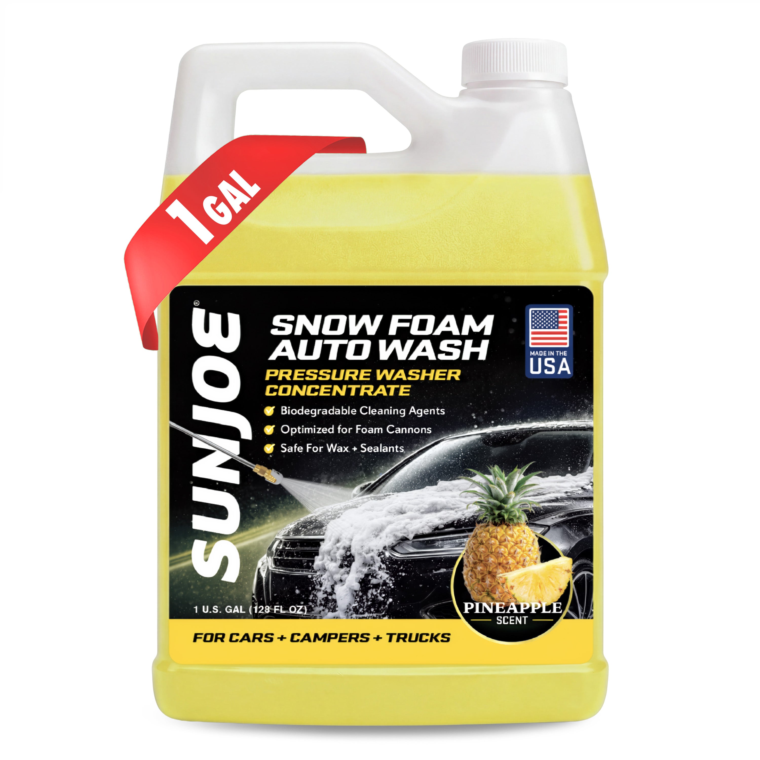 Sun Joe Snow Foam Pineapple Scented Car Wash Soap & Cleaner, 1 Gallon, FCS1G - VMInnovations