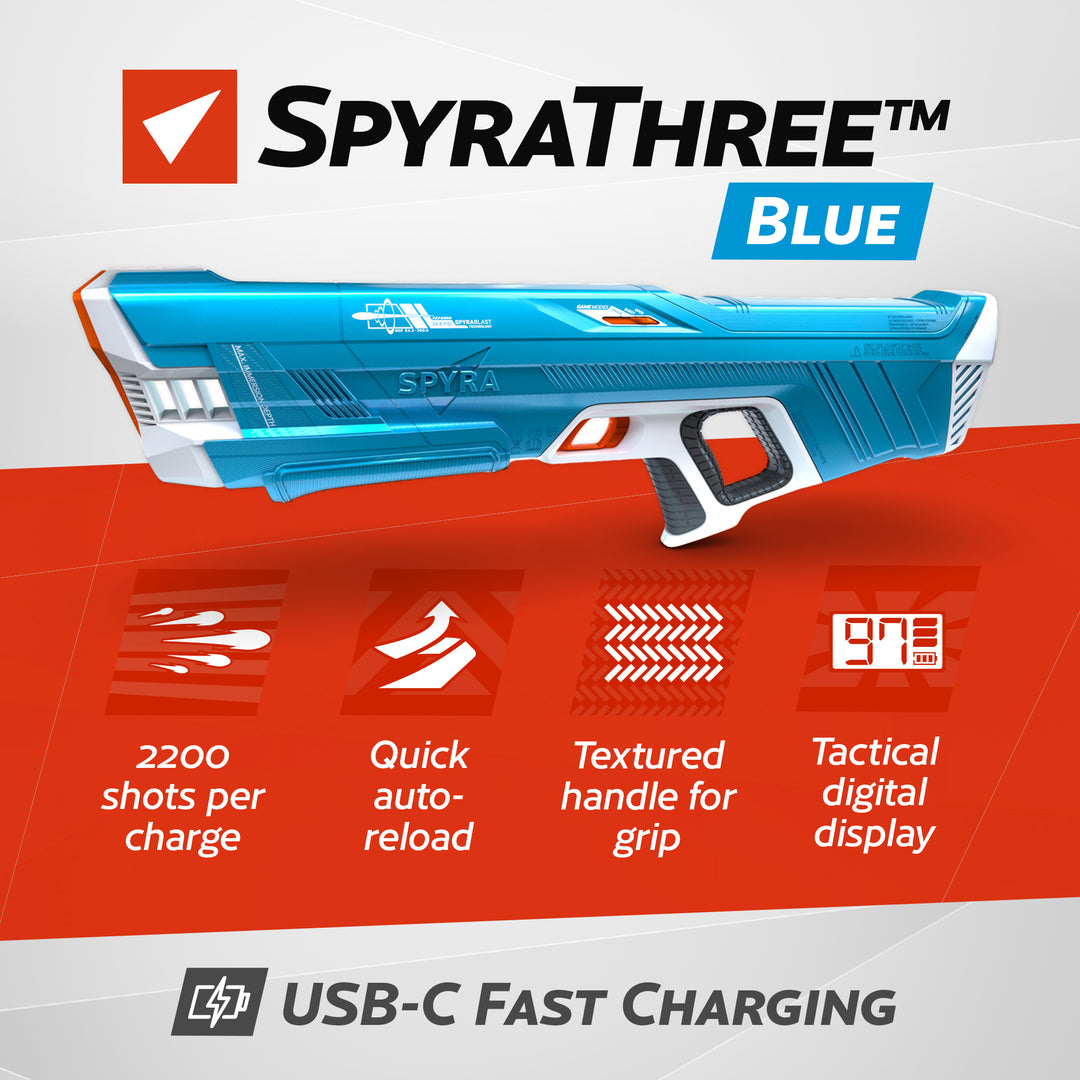 SPYRA Electric Water Blaster Outdoor Squirt Gun for Pool Games, SpyraThree, Blue