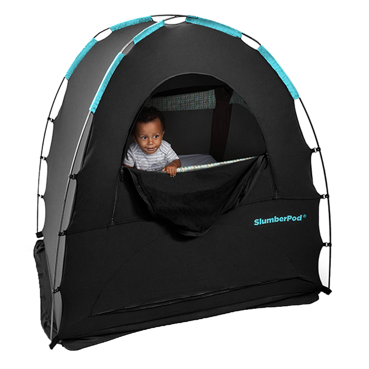 SlumberPod Privacy Pod Blackout Travel Sleep Space, 4 Months & Up, Black/Blue - VMInnovations