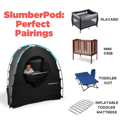 SlumberPod Privacy Pod Blackout Travel Sleep Space, 4 Months & Up, Black/Blue - VMInnovations