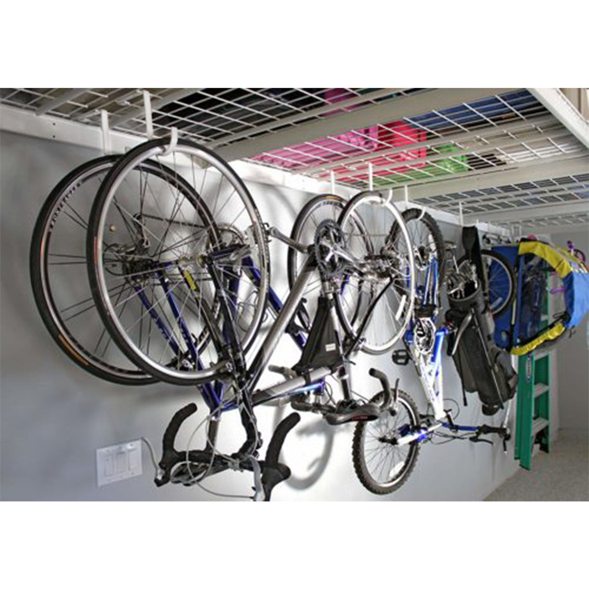 SafeRacks 24x48" Garage Shelf 2-Pack w/ Bike Hooks & 8ct Accessory Hook Package
