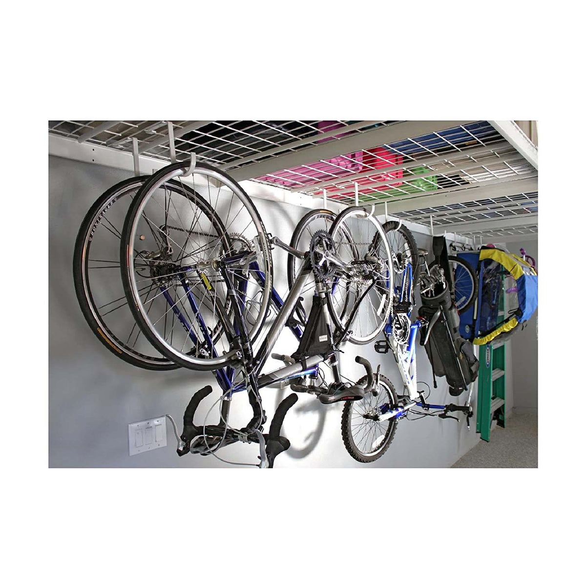 SafeRacks 24x48" Garage Shelf 2-Pack w/ Bike Hooks & 18ct Accessory Hook Package