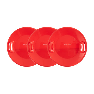 Slippery Racer Downhill Pro Adults and Kids Plastic Disc Snow Sled, Red (3 Pack)