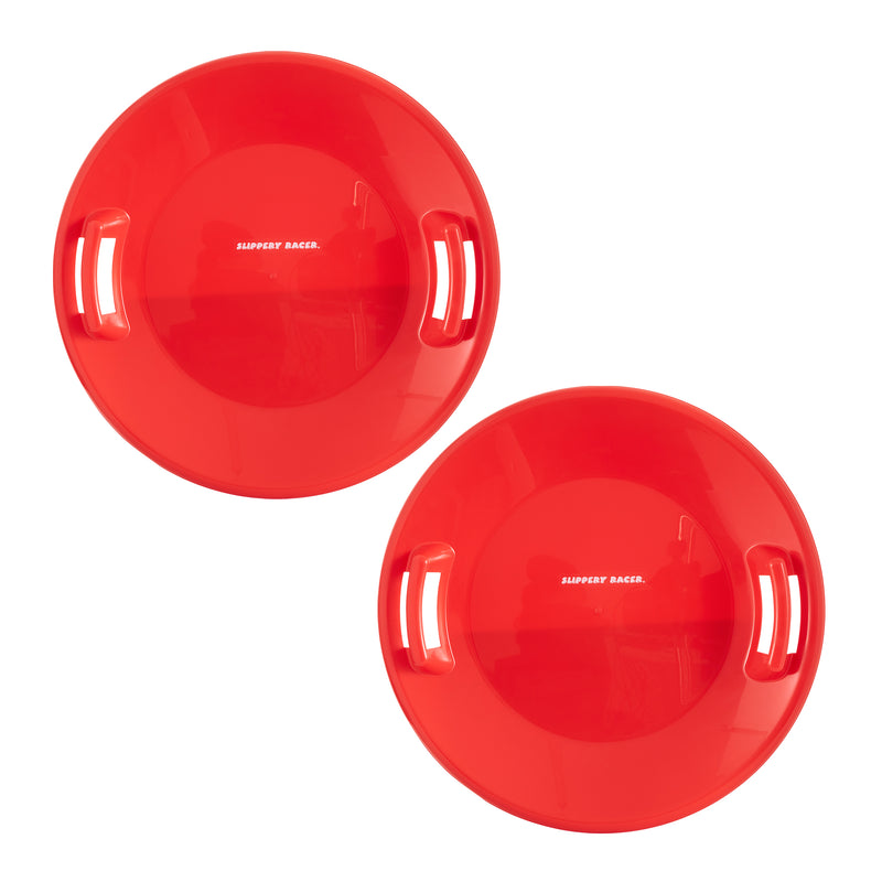 Slippery Racer Downhill Pro Adults and Kids Saucer Disc Snow Sled, Red (2 Pack)