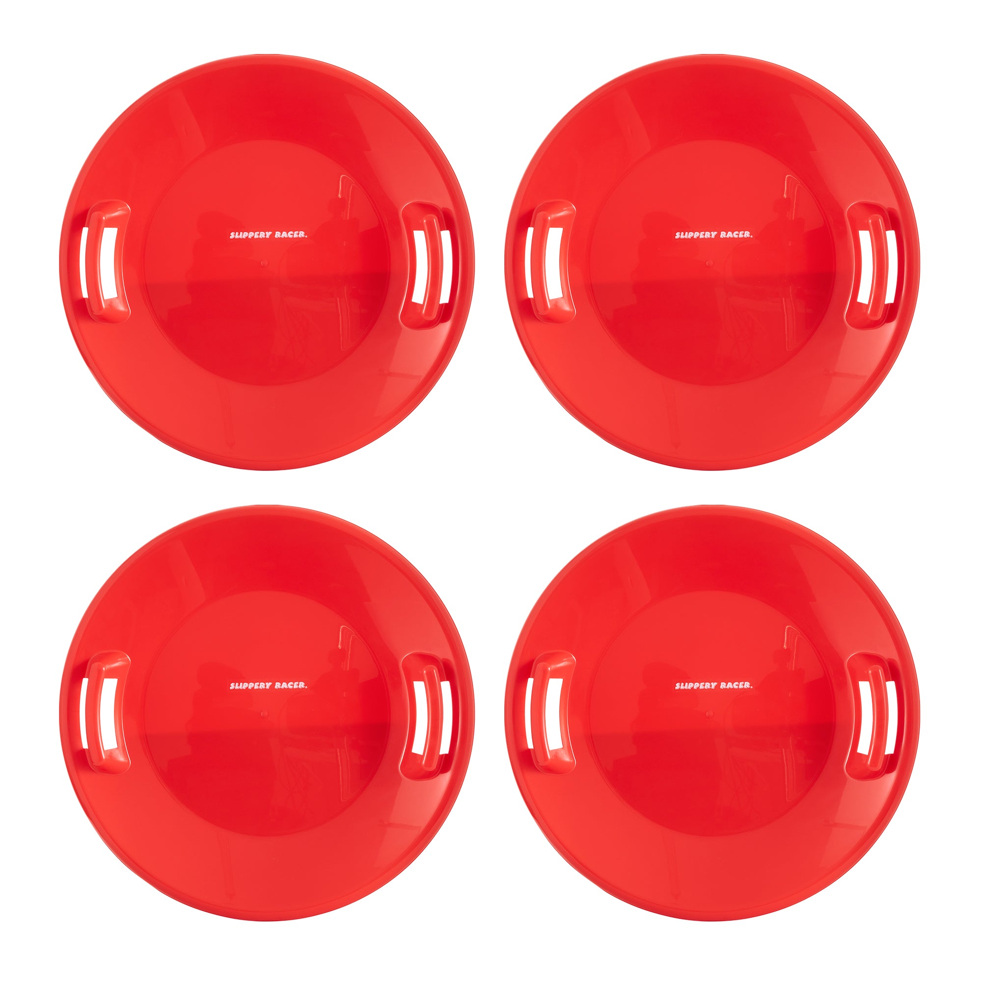 Slippery Racer Downhill Pro Adults and Kids Saucer Disc Snow Sled, Red (4 Pack)