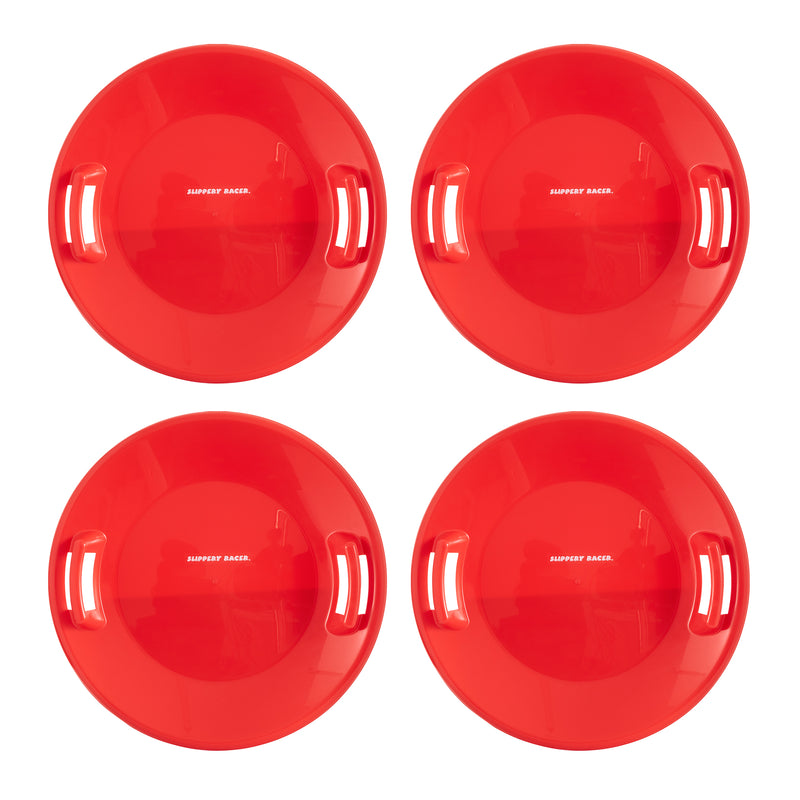 Slippery Racer Downhill Pro Adults and Kids Saucer Disc Snow Sled, Red (4 Pack)