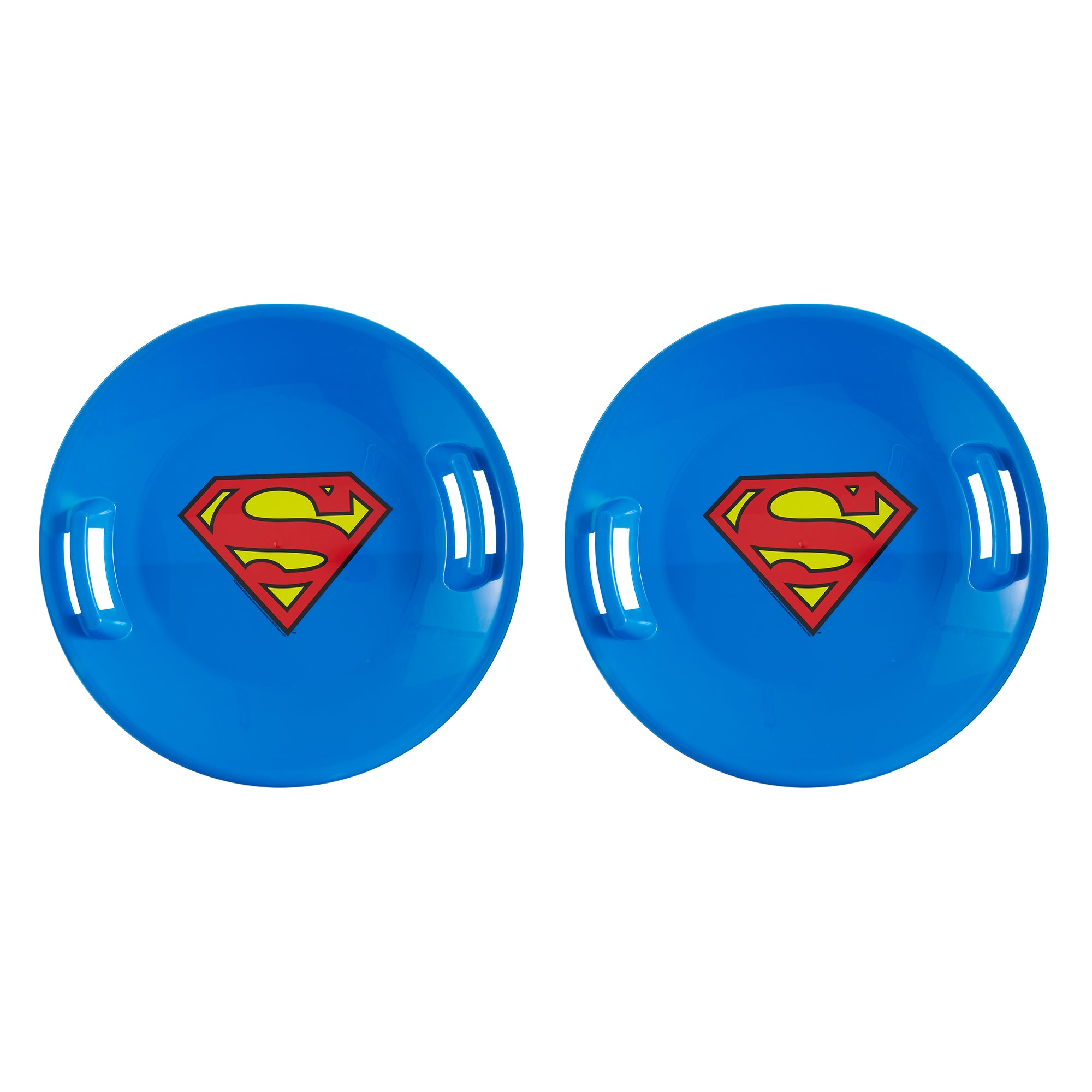 Slippery Racer Downhill Superman Plastic Saucer Disc Snow Sled Slider (2 Pack) - VMInnovations