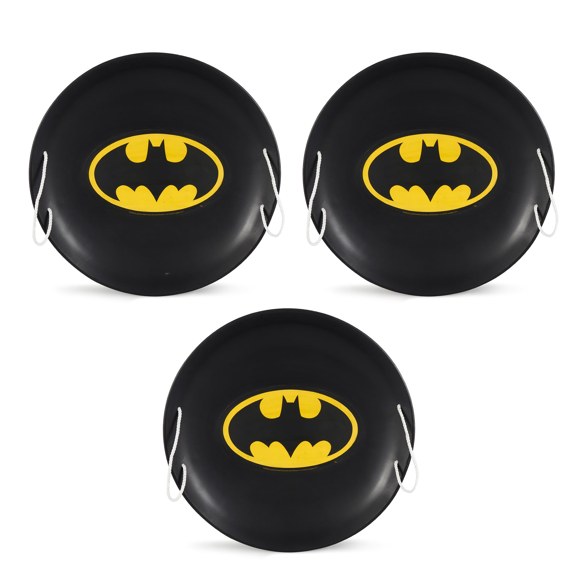Slippery Racer 26 Inch Batman Metal Saucer Sled w/ Rope Handles, Black (3 Pack)