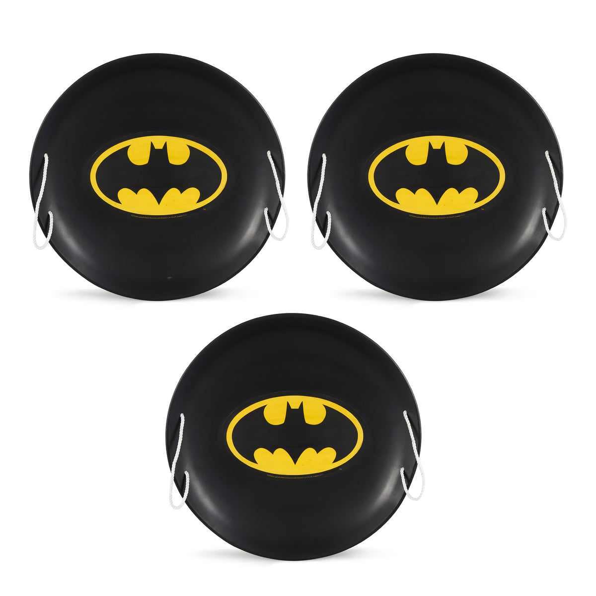 Slippery Racer 26 Inch Batman Metal Saucer Sled w/ Rope Handles, Black (3 Pack)
