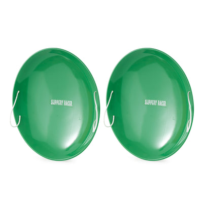 Slippery Racer ProDisc 26 Inch Metal Saucer Sled w/ Rope Handles, Green (2 Pack)