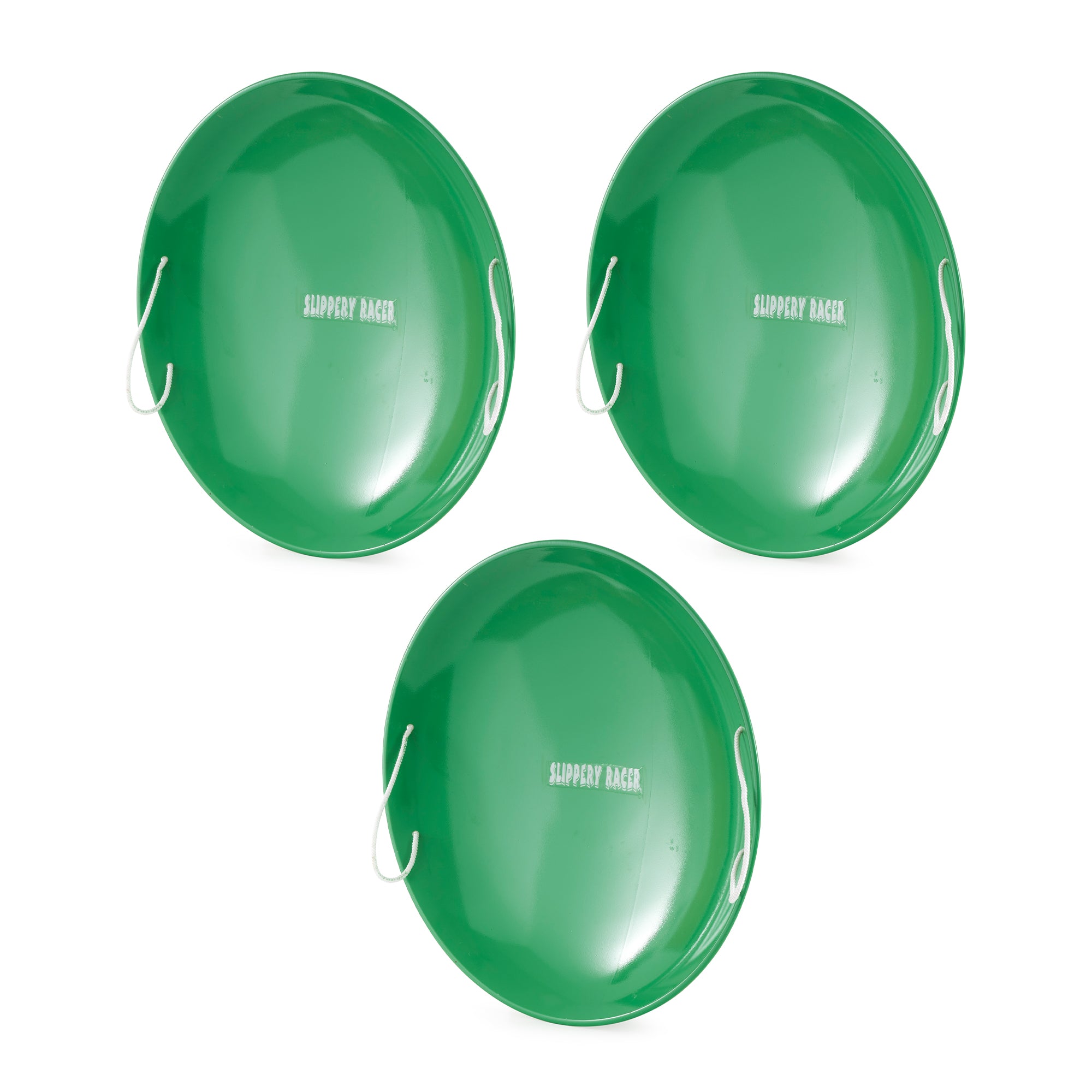 Slippery Racer ProDisc 26 Inch Metal Saucer Sled w/ Rope Handles Green (3 Pack)