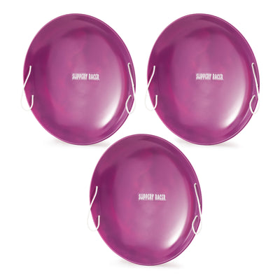 Slippery Racer ProDisc Heavy Duty Metal Saucer Sled w/ Handles, Purple (3 Pack) - VMInnovations