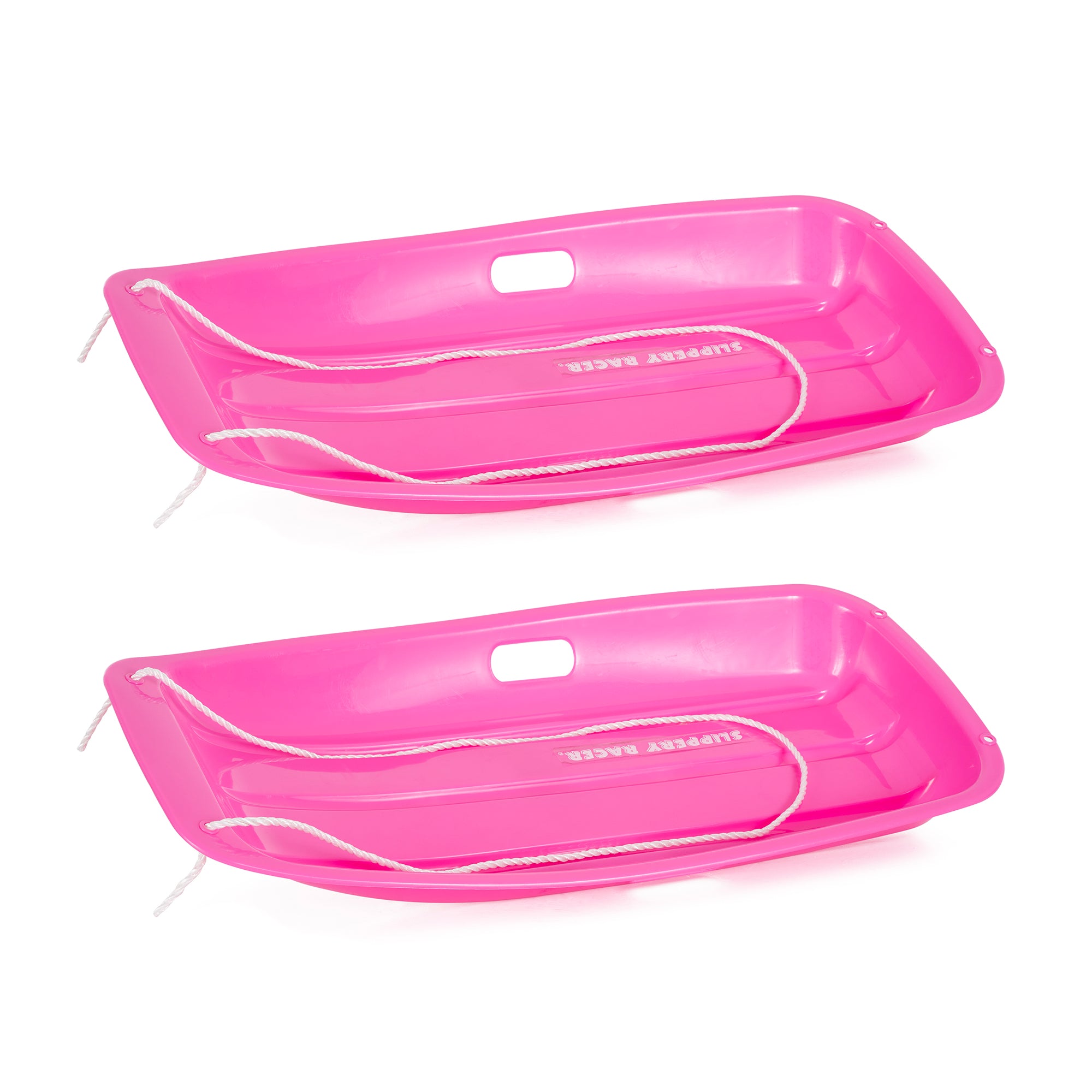 Slippery Racer Downhill Sprinter Kids Plastic Toboggan Snow Sled, Pink (2 Pack)