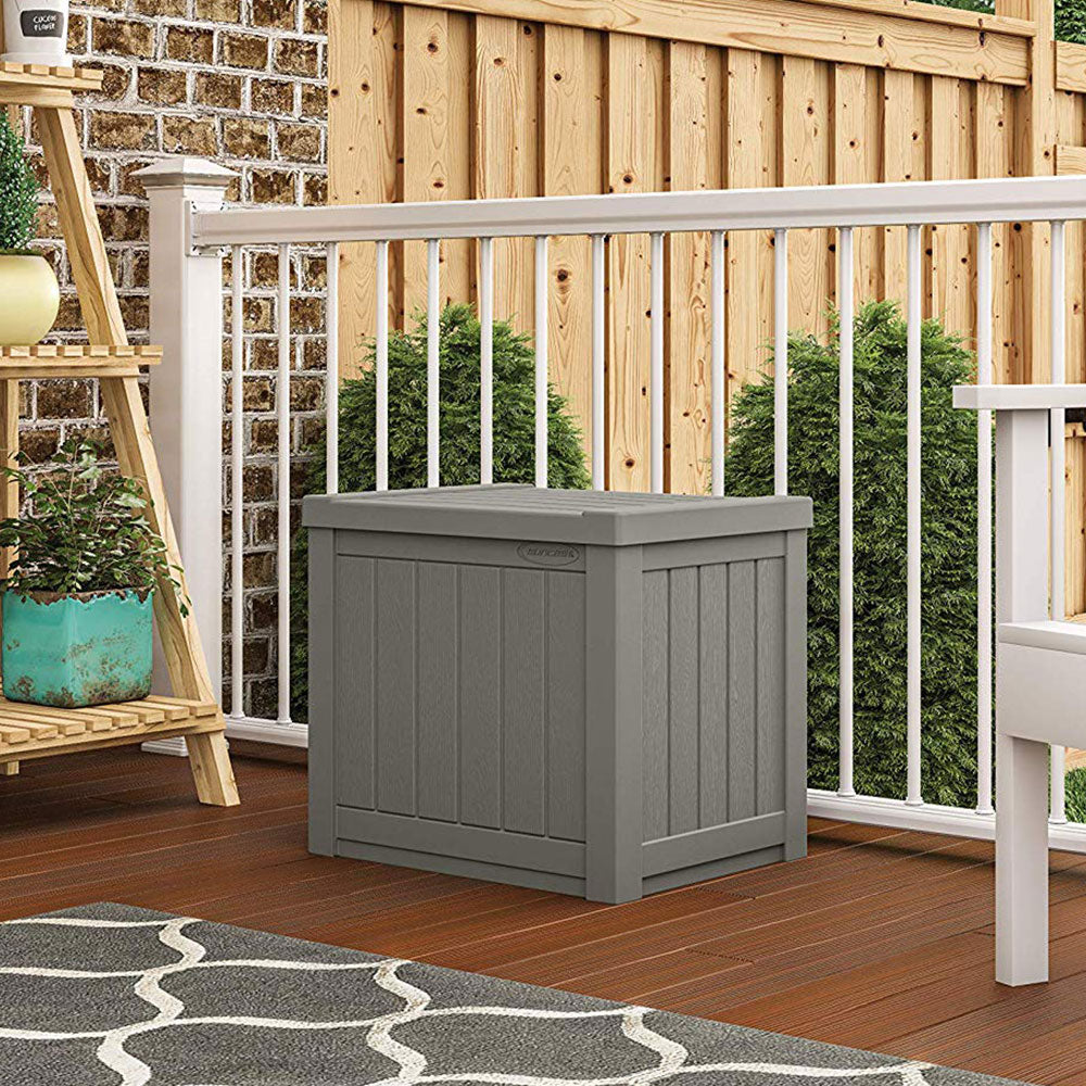 Suncast 22 Gallon Small Resin Outdoor Patio Storage Deck Box, Stoney (Open Box)