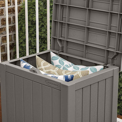 Suncast 22 Gallon Small Resin Outdoor Patio Storage Deck Box, Stoney (Open Box)