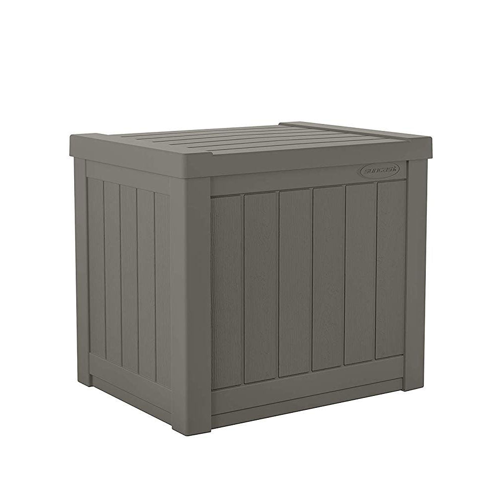 Suncast 22 Gallon Small Resin Outdoor Patio Storage Deck Box, Stoney (Open Box)