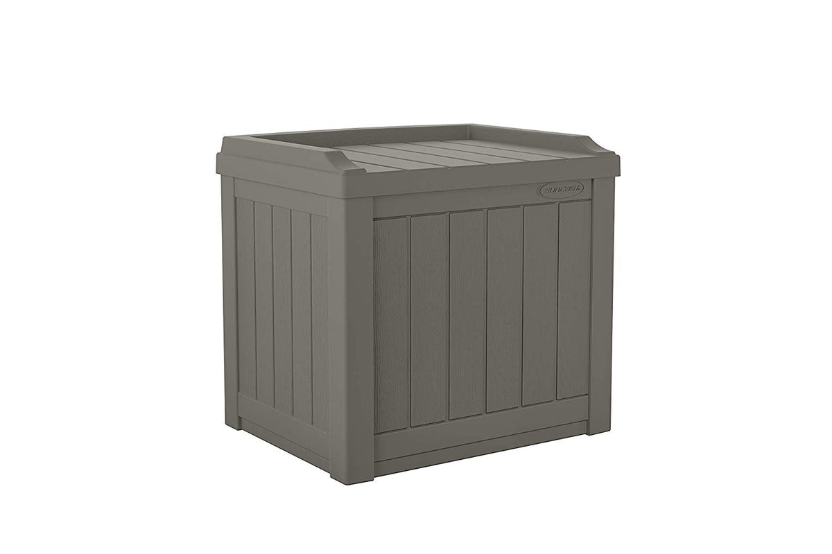 Suncast 22 Gallon Small Resin Patio Storage Deck Box and Seat, Stoney (Open Box)