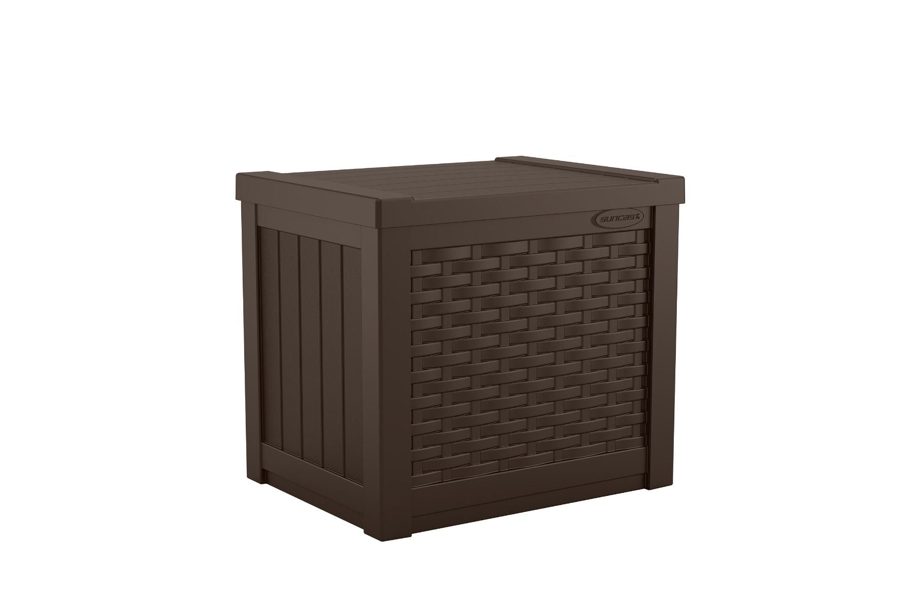 Suncast Small Resin Wicker 22 Gallon Outdoor Patio Storage Box, Java (Open Box)