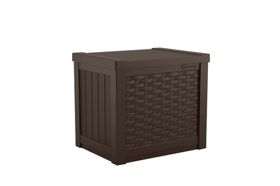 Suncast Small Resin Wicker 22 Gallon Outdoor Patio Storage Box, Java (Open Box) - VMInnovations