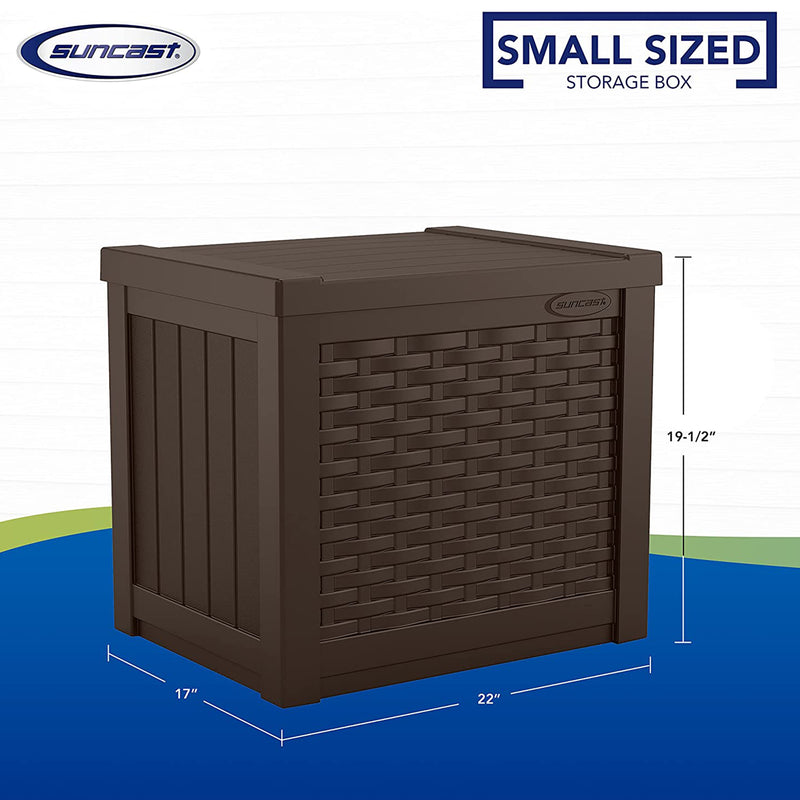 Suncast Small Resin Wicker 22 Gallon Outdoor Patio Storage Box, Java (Open Box)