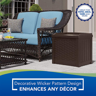 Suncast Small Resin Wicker 22 Gallon Outdoor Patio Storage Box, Java (Open Box)